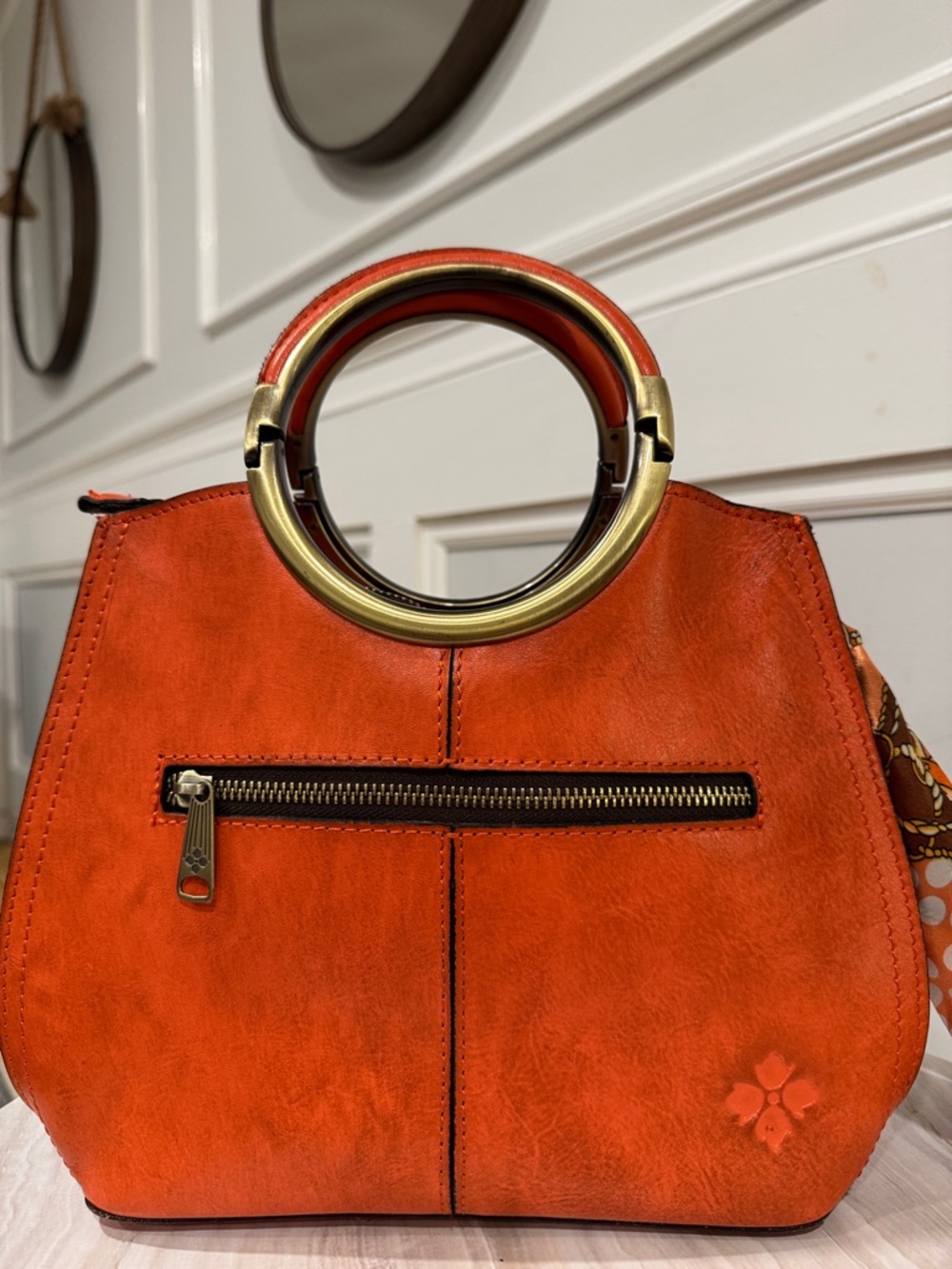 Patricia Nash Bag Aria Double Ring Orange Leather Floral Laser Cut Crossbody - Picture 8 of 17